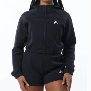 Alphalete ELMTS Crop Full Zip Black Scuba Jacket Hoodie Size M